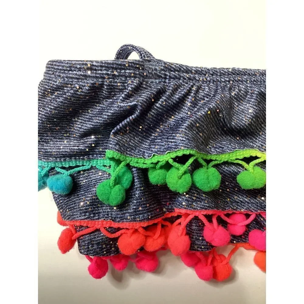 New. Pilyq denim sparkly Pom Pom bikini.